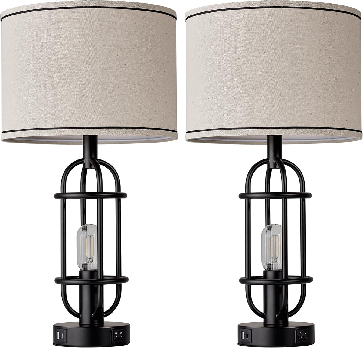 Reaketon 22.3” Farmhouse Table Lamps for Living Room Set of 2, Black