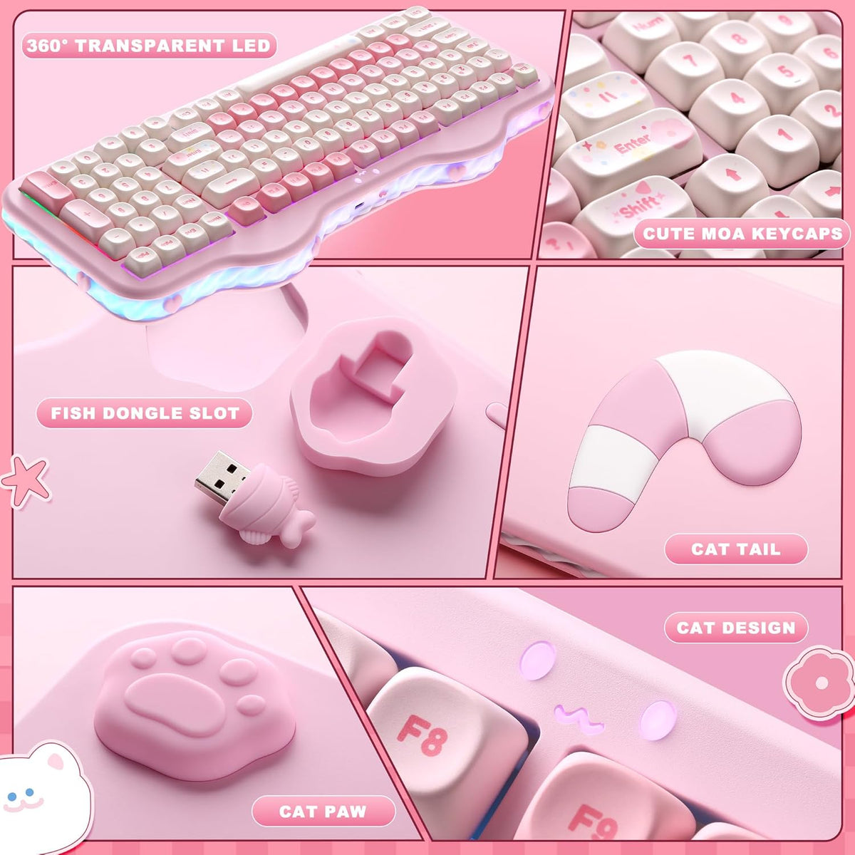 YUNZII C98 Cute Cake Wireless Mechanical Keyboard (Pink, Milk Switch)