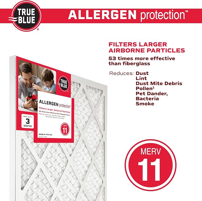 True Blue 16x25x1 MERV 11 Allergen Air Filter | Electrostatic Pleated HVAC