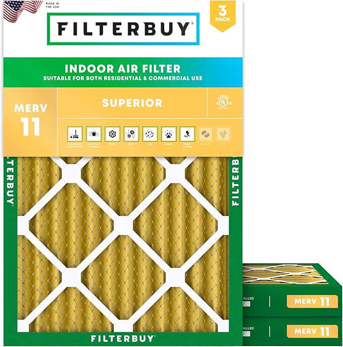 Filterbuy 10x17x2 Air Filter MERV 11 Superior Pet & Allergy Defense,