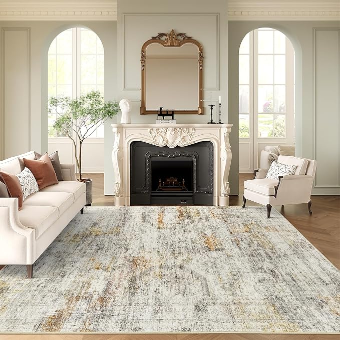 Soalmost 9x12 Area Rugs for Living Room, Non Slip Machine Washable Vintage Rugs