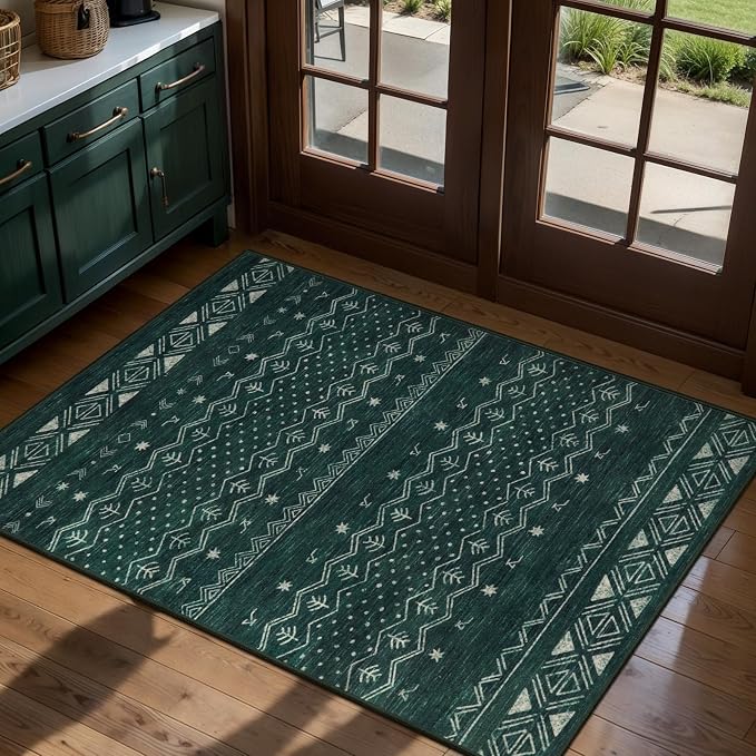 SERISSA 2x3 Rugs for Entryway, Washable Non-Slip Dark Green Small Area Rug