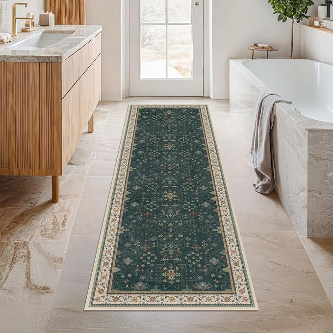 Hazo Haus Dark Green 2x8 Non Slip Kitchen Runner Rugs
