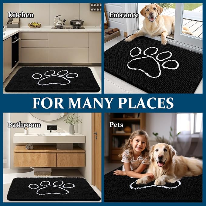 OLANLY Dog Door Mat for Muddy Paws 35x24, Paw Print Design, Absorbs Moisture