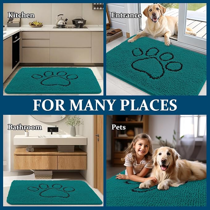 OLANLY Dog Door Mat for Muddy Paws 36x24, Paw Print Design, Absorbs Moisture