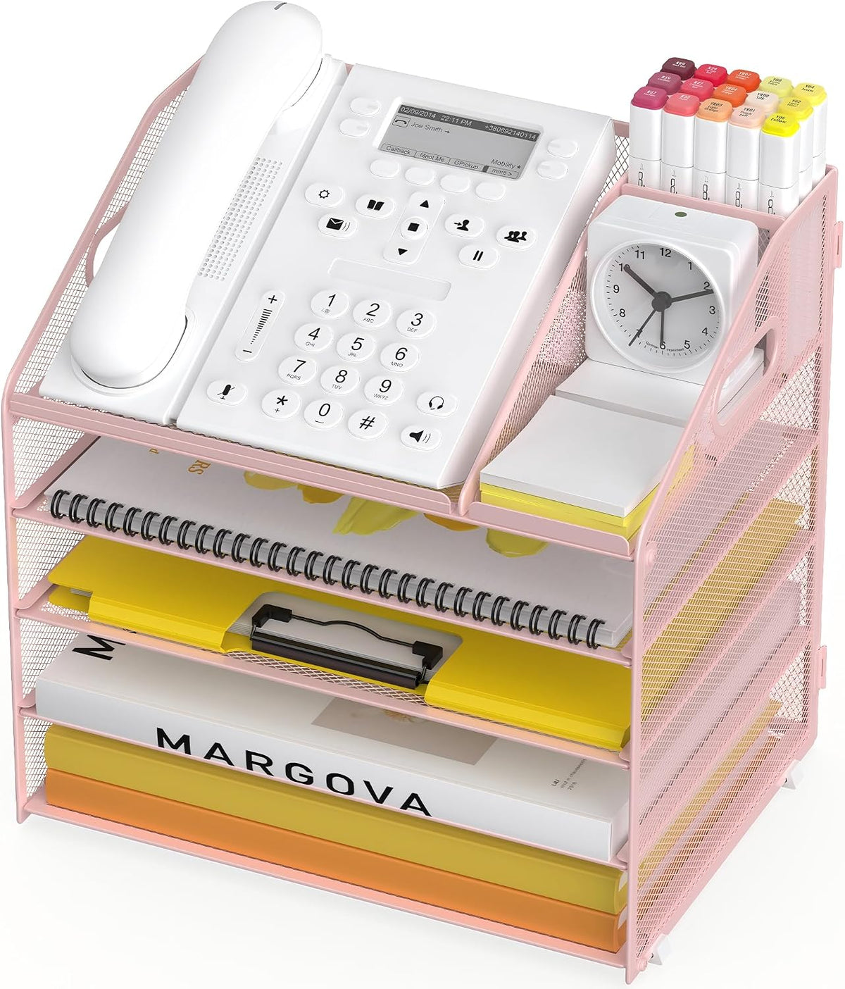 5 Tier Mesh Desk Organizer with Pen Holder and Handle Letter Tray