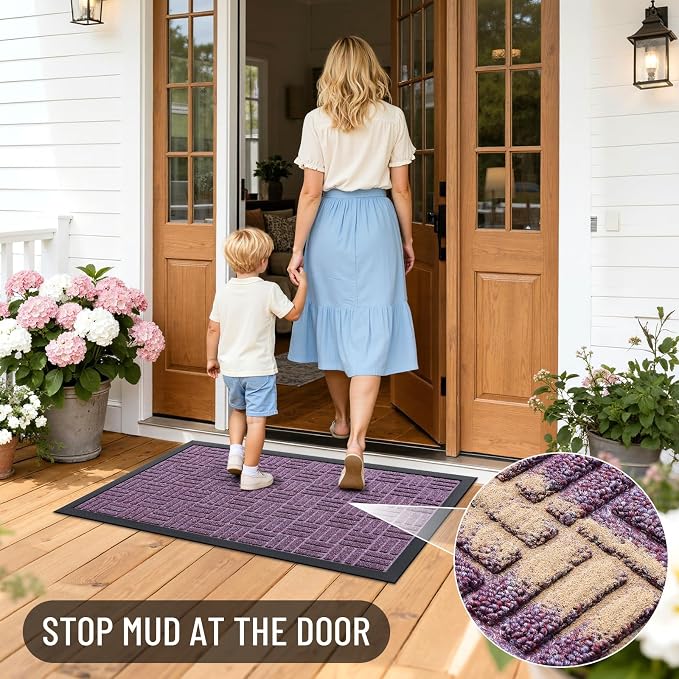 OLANLY Front Door Mat Outside Entrance 47x23, Heavy Duty Sturdy Natural Rubber