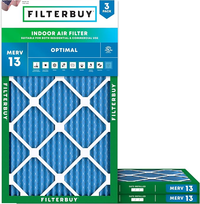 Filterbuy 12x20x1 Air Filter MERV 13 Optimal Smoke & Allergy Defense,
