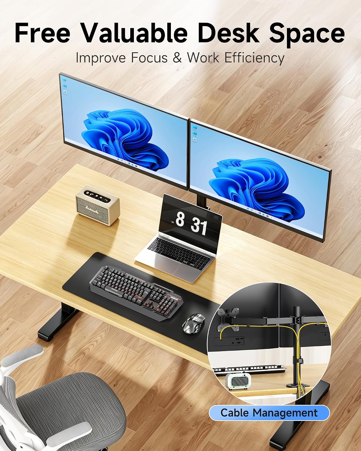 Suptek Dual Monitor Stand, Adjustable Dual Monitor Desk Mount for 2 Computer Screens up to 32 inch, Dual Monitor Arm, Holds up to 22 lbs Each, VESA 75x75/100x100 mm, Black (MD9442)