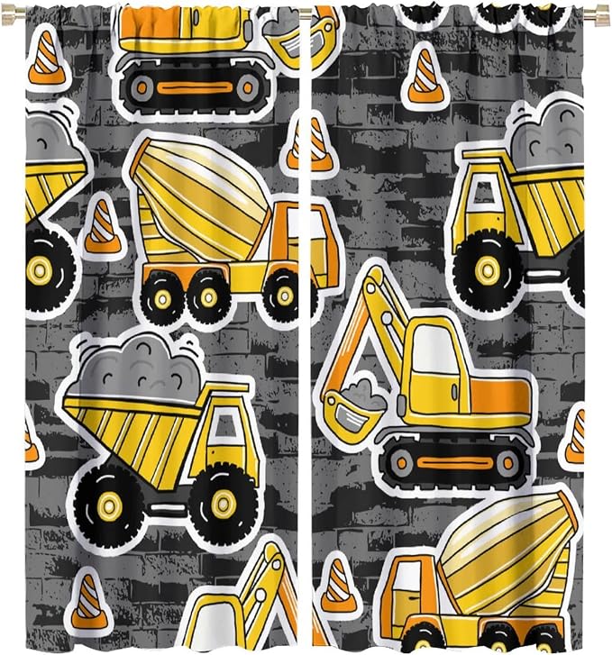 Kids Construction Excavator Window Curtains