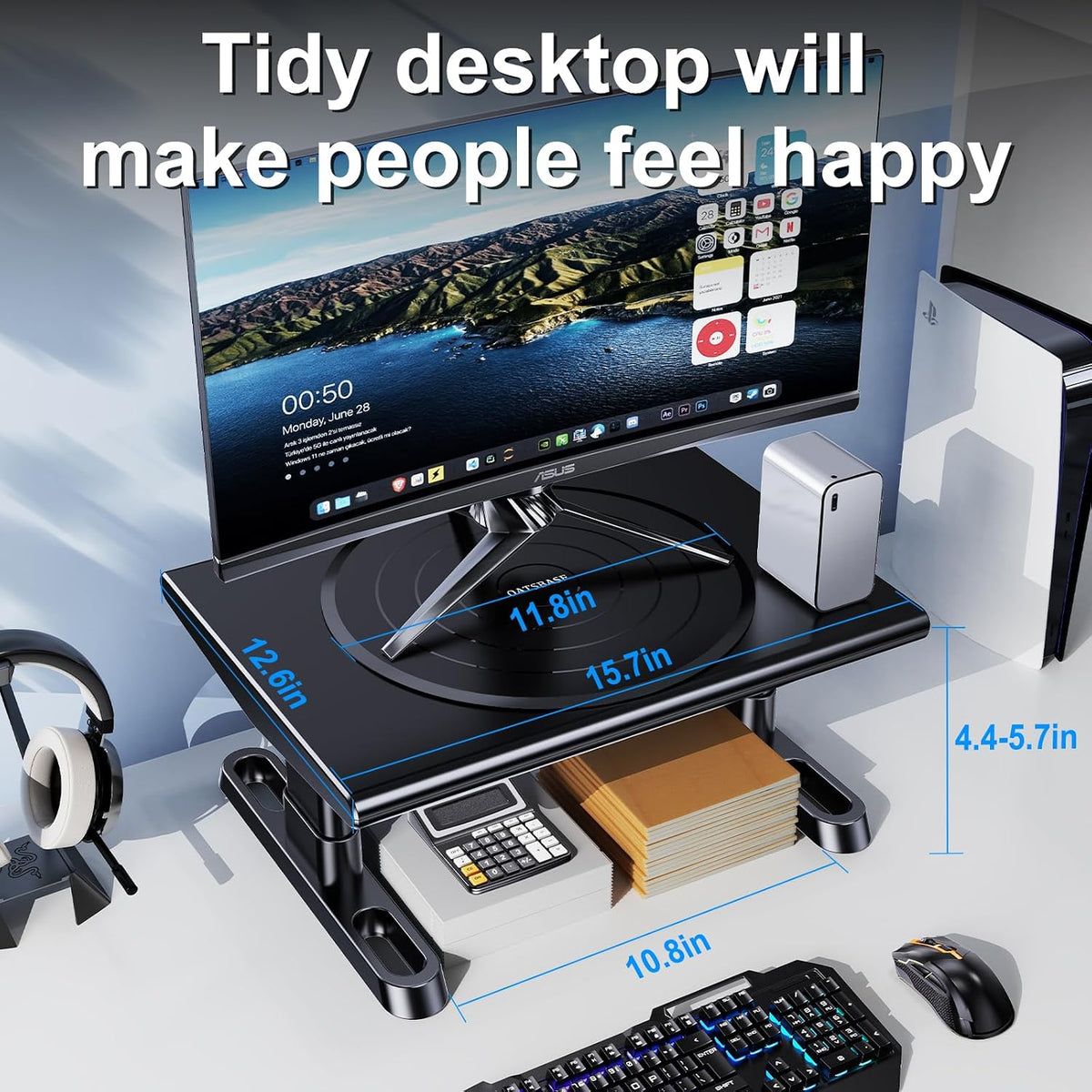 Monitor Stand Riser for Desk,360°Rotation Freely Height Adjustable by Knob,4.4-5.8 Inches,Ergonomic Monitor Stand Mount, Desktop Monitor Stand Riser for Computer,Laptop,Printer,Tv,Black