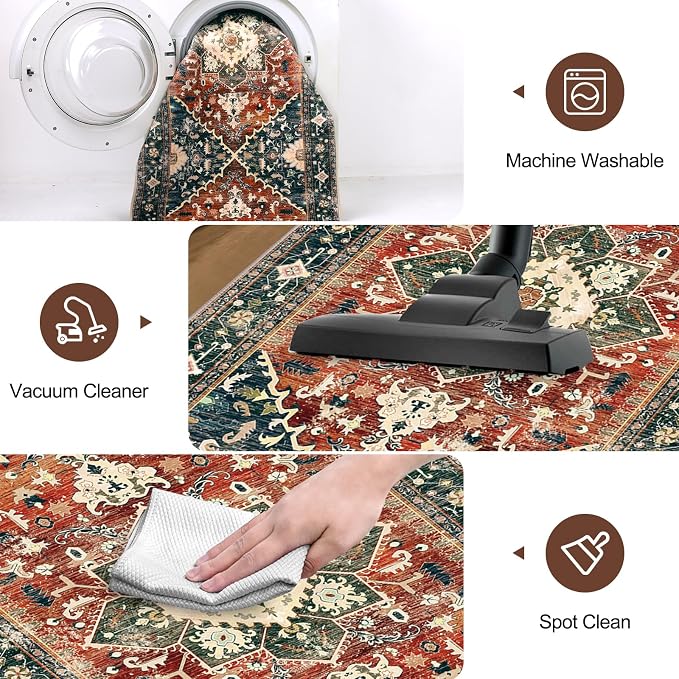 Yamaziot Washable Runner Rug, 2x8 Non-Slip Boho Vintage Hallway Rug Runner