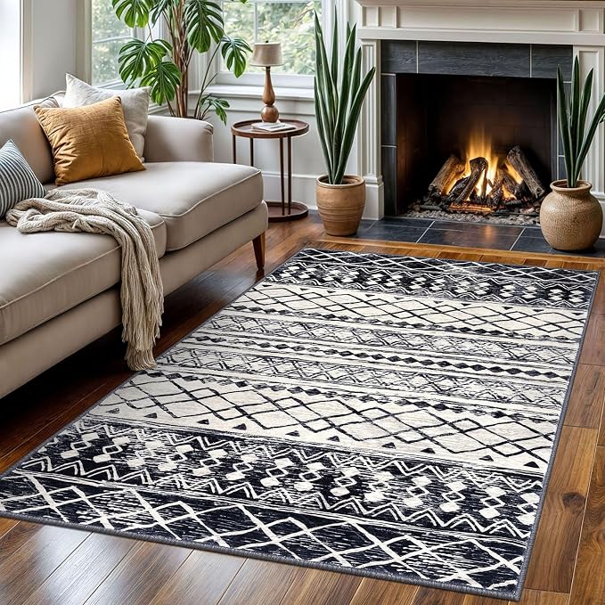 KUTA 4x6 Rug Boho Rugs for Living Room, Moroccan Washable Kitchen Rug Non Slip