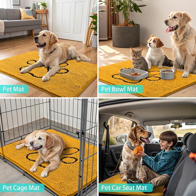 Smiry Dog Door Mat for Muddy Paws, Absorbent Dirt Trapper Non Slip Quick Dry