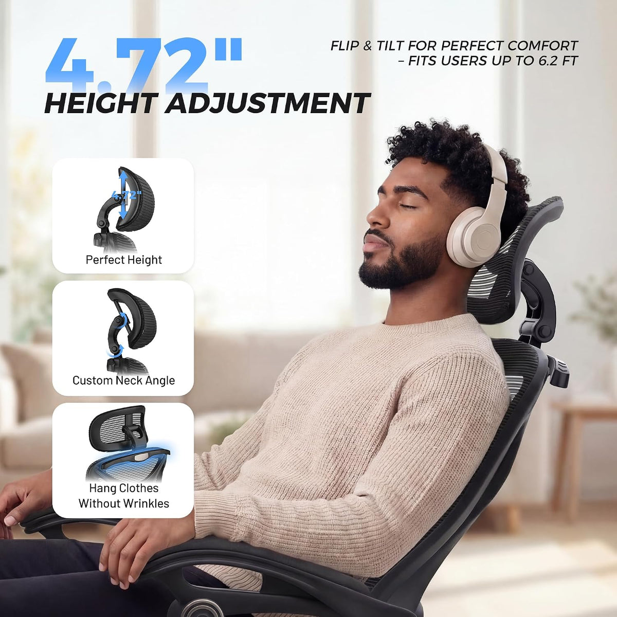 CYKOV Ergonomic Office Chair with Footrest, Reclining Mesh Back, 350 Lbs (Ink Black)