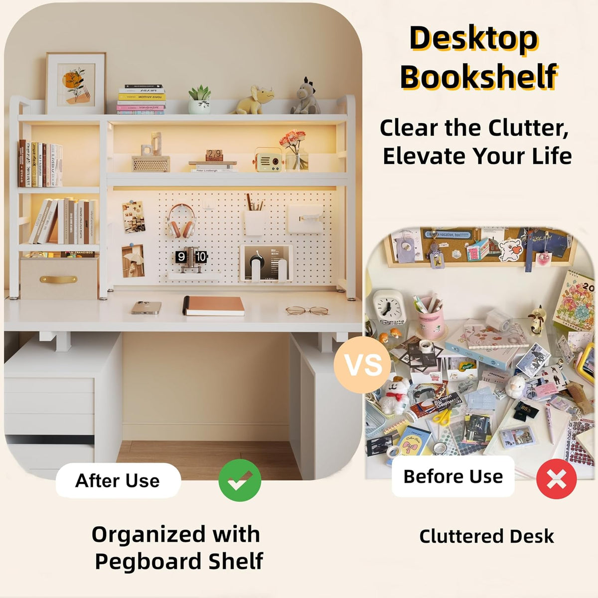 Desktop Hutch Bookshelf, 4-Tier Metal Desk Shelf for Top of Desk