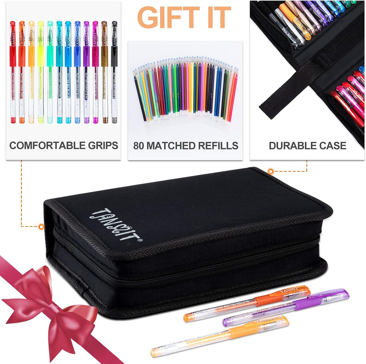 TANMIT Glitter Gel Pens, 640 Pack Glitter Pen with Case for Adults Coloring Books, Artist Colored Gel Markers with 40% More Ink for Drawing Scraobooking Writing Doodling