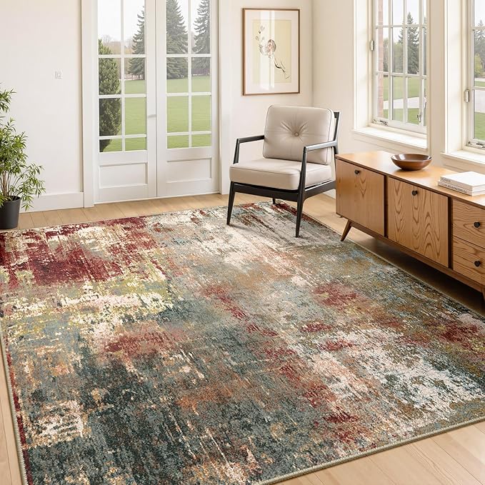 RELEANY Washable Area Rugs 4'x6' Non-Slip Modern Abstract Soft