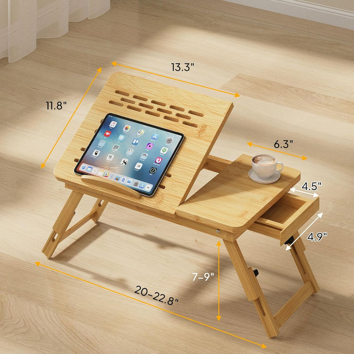 Bamboo Laptop Desk for Bed, Height & Angle Adjustable Foldable Lap Desk