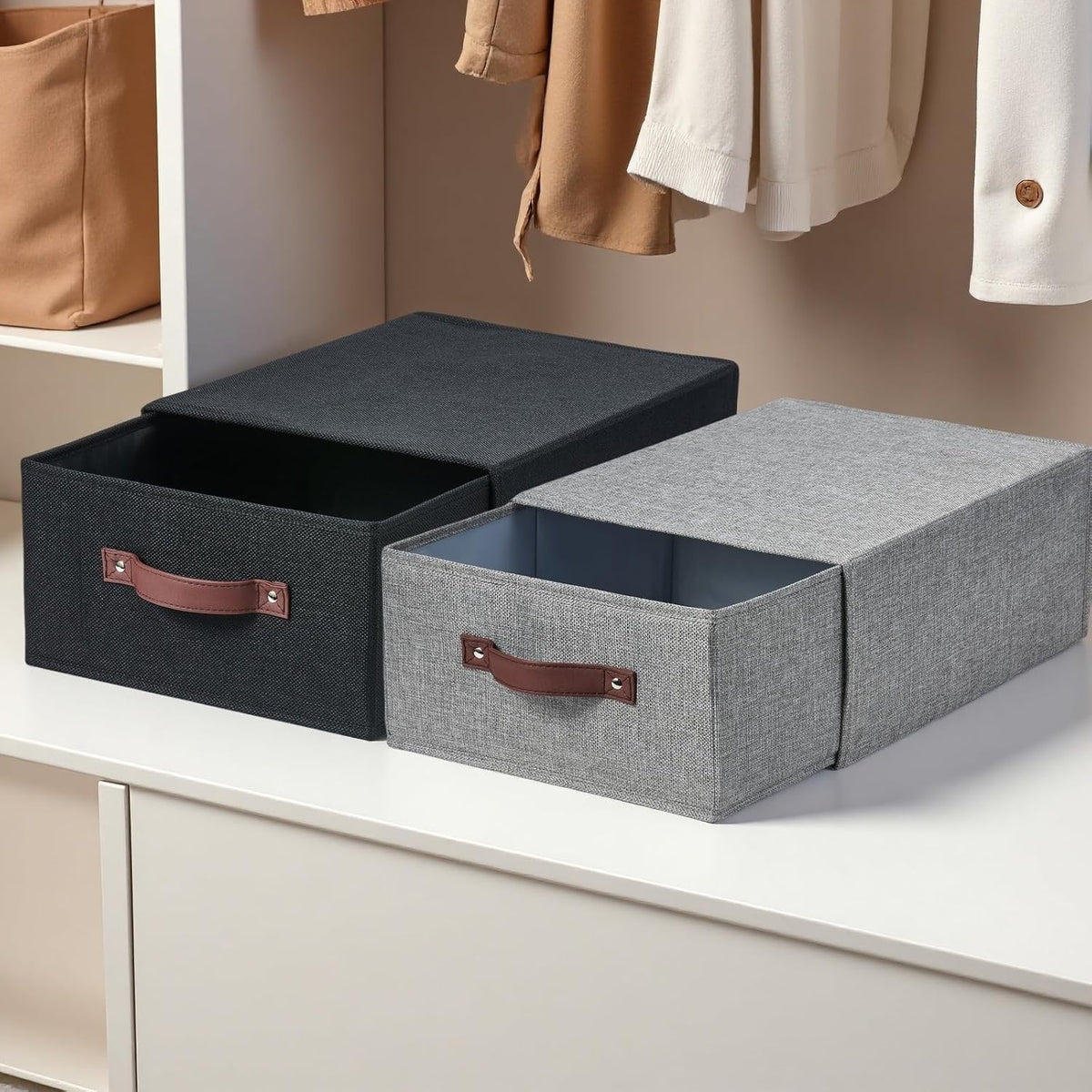 2PCS Closet Drawer Organizer Fabric Storage Boxes Bins Baskets