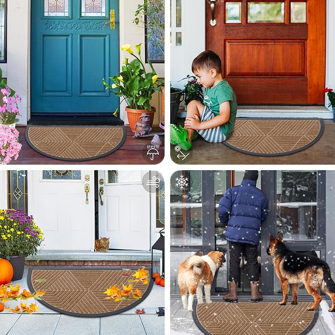 Smiry Half Circle Front Door Mat Outside Entrance, Heavy Duty Sturdy Natural