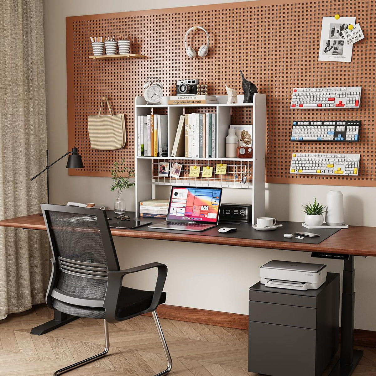 Desktop Bookshelf,Desk Hutch with 3 Shelves for Computer,White