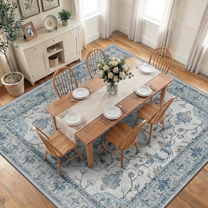 RELEANY Area Rugs Square 10ft Washable Non-Slip, Floral Vintage Distress