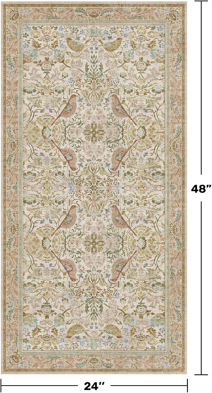 Beige 2x4 Washable Rug for Bathroom, Entryway Non Slip