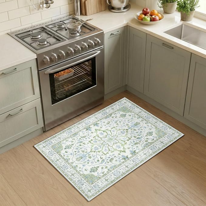 RELEANY Area Rugs Small 2'x4' Washable Non-Slip, Floral Vintage Distress