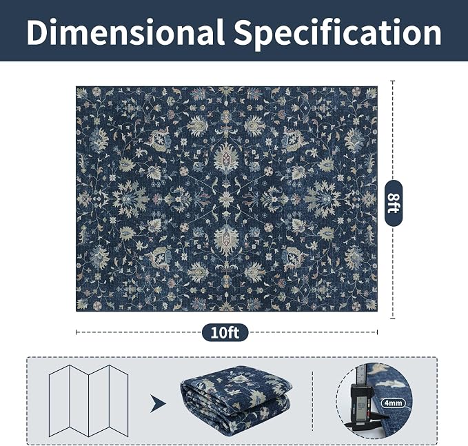 Washable Rugs 8x10 Area Rugs for Living Room, Dining Room- Soft Low Pile