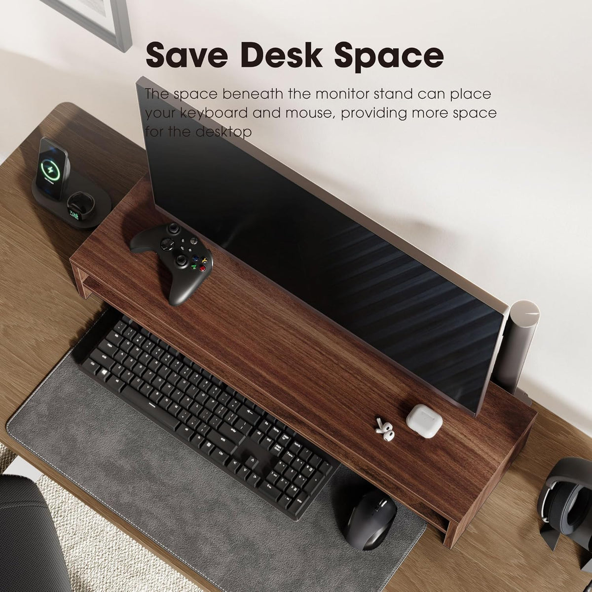 Fenge 31.5 Inch Dual Monitor Stand Riser for Desk, Brown