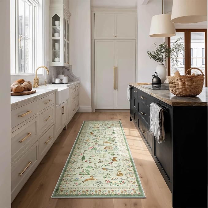 Machine Washable Kitchen Runner Rug: 2'x6' Hallway Rug Non Slip Low Pile Stain