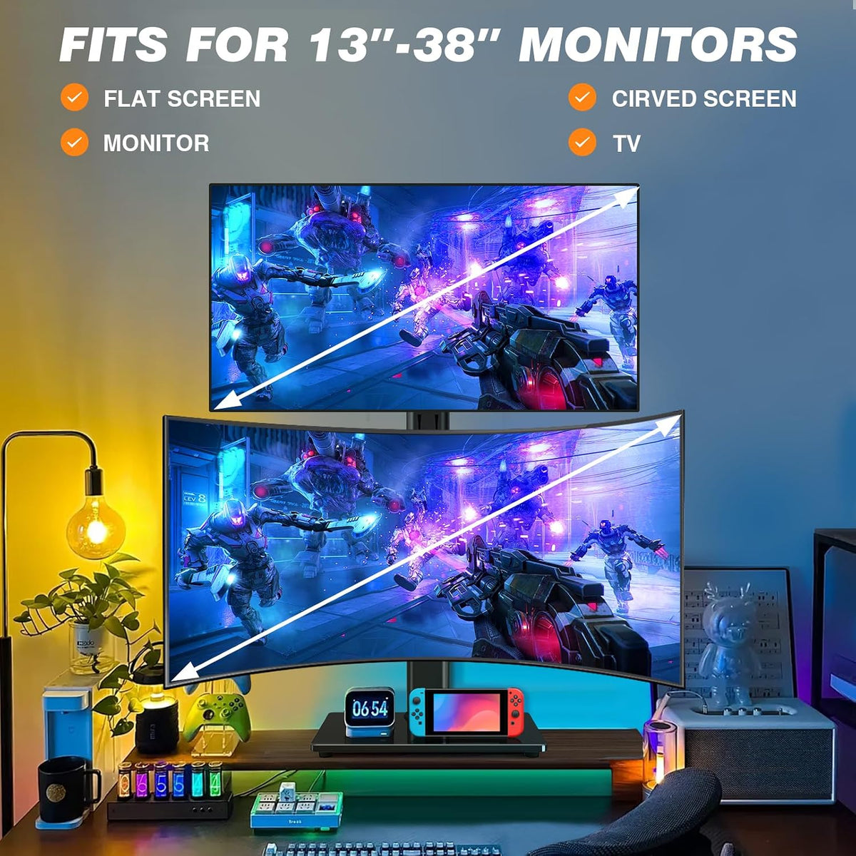 Dual Monitor Stand VESA Mount for 13-38 Inch Screens up to 44lbs