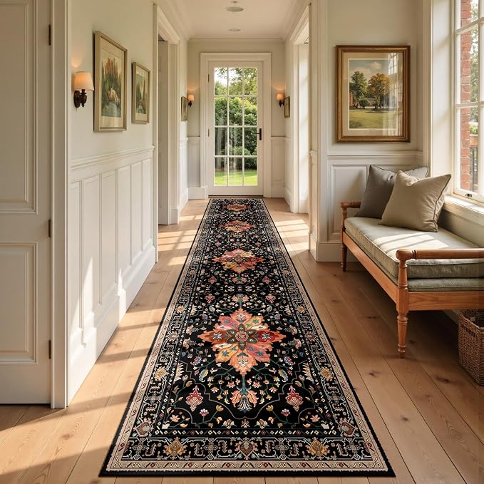 RELEANY Area Rugs Runner 2'6"x12' Washable Non-Slip, Floral Vintage Distress