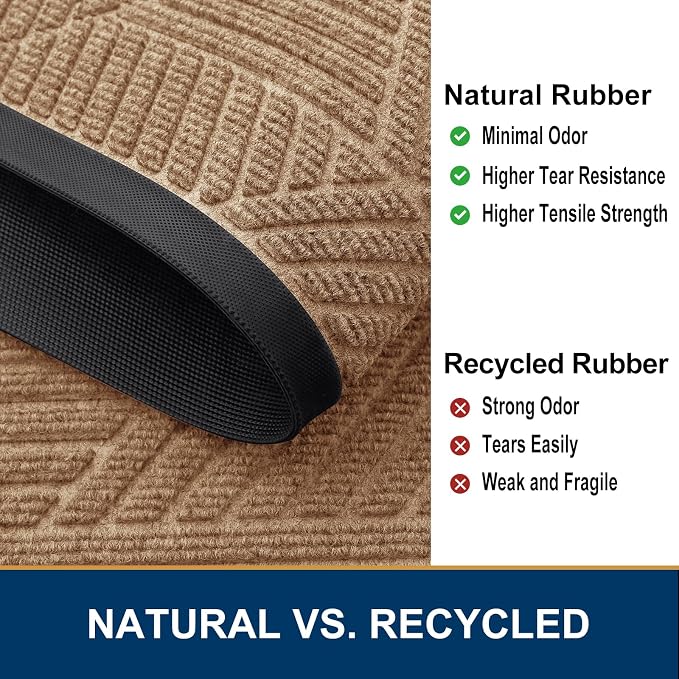 Smiry Front Door Mat Outside Entrance, Heavy Duty Sturdy Natural Rubber Doormat
