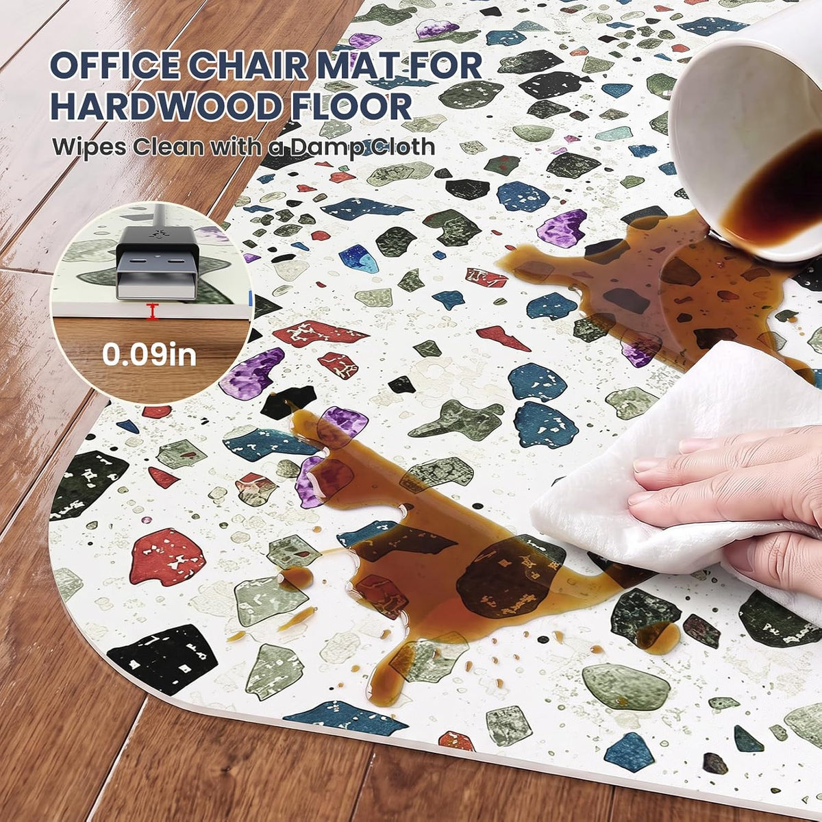 Office Chair Mat for Carpet Patterned PVC Non-Slip “35x48” Hardwood Floor