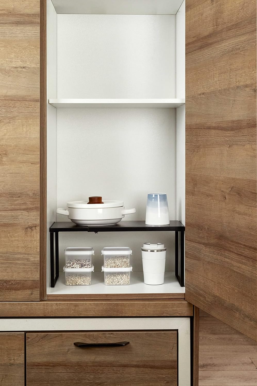 Nxconsu Expandable Cabinet Shelf, Shelf Riser for Cabinets, 11.8" Black