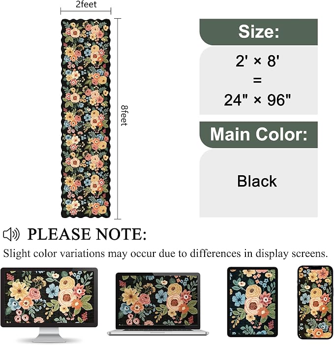 DUKINO 2x8 Washable Runner Rug, Lightweight Soft Floral Hallway Rug Runner