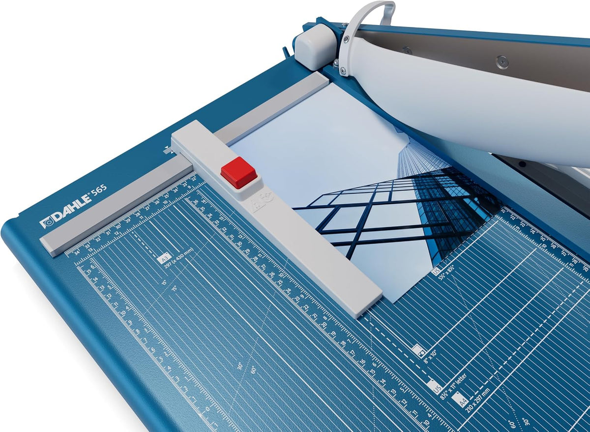 Dahle 565 Premium Guillotine Trimmer, 15" Cut Length, 35 Sheet Capacity, Self-Sharpening Blade, Automatic Clamp, w/Safety Guard