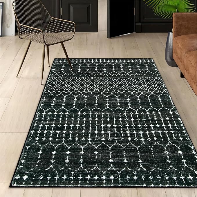 Lahome Moroccan Black Area Rug for Living Room 3x5 Non-Slip Washable Stain