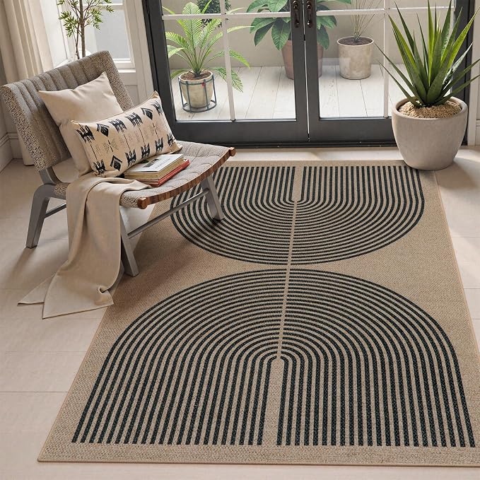 Lahome Enfys Modern Rainbow Easy Jute Office Rug, Outdoor Patio Rug 4x6