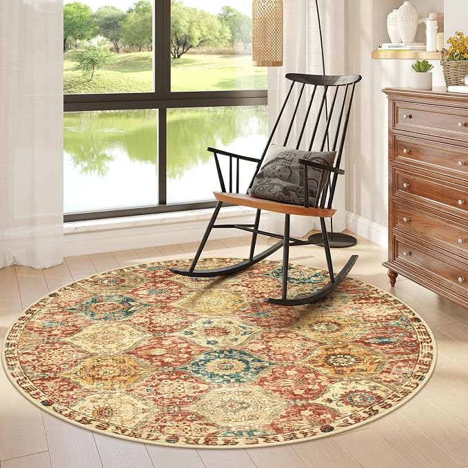 Lahome Moroccan Trellis Washable Round Rugs, Non-Slip Soft Round Rug 4ft