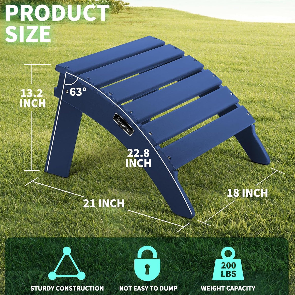 Folding Adirondack Ottoman Set of 2, Outdoor Foot Rest, Patio Footstool