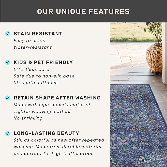 Navy Blue Washable 2x3 Entry Rug