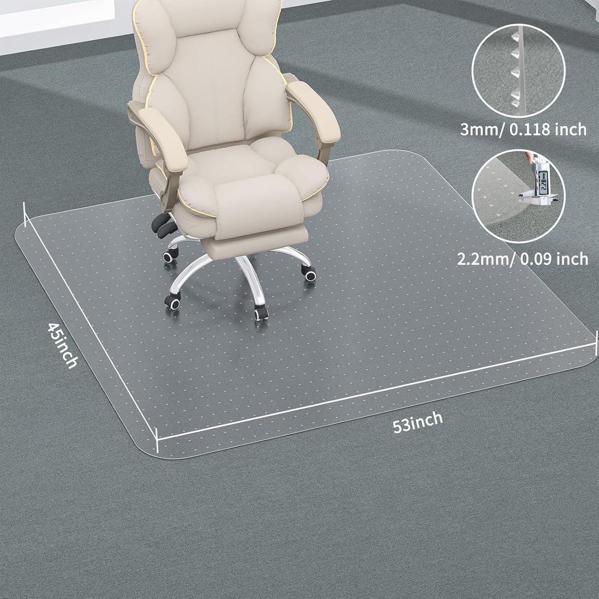 Office Chair Mat for Carpet, 53" X 45" Clear PVC Desk Chair Mat