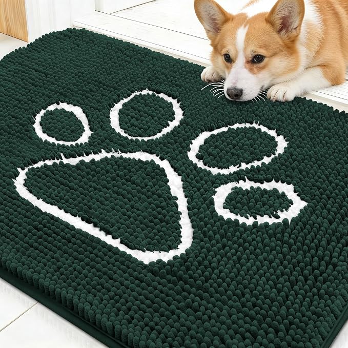 OLANLY Dog Door Mat for Muddy Paws 30x20, Paw Print Design, Absorbs Moisture