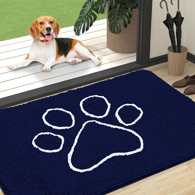 OLANLY Dog Door Mat for Muddy Paws 47x32, Paw Print Design, Absorbs Moisture