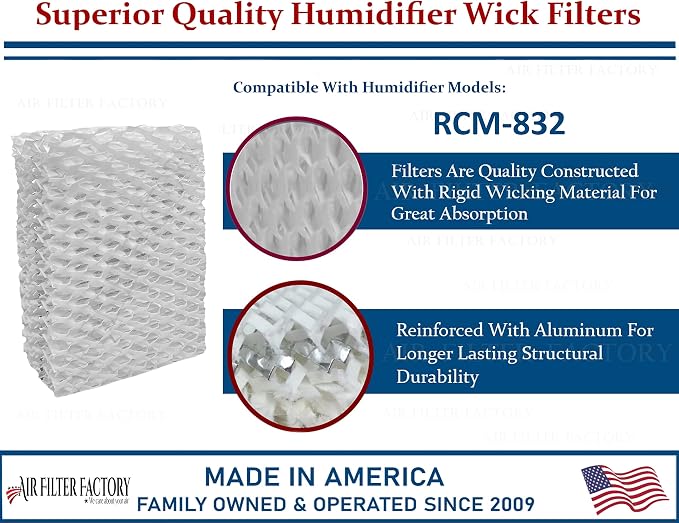 Air Filter Factory Replacement For ReliOn RCM-832 Humidifier Wick Filters 2-Pack