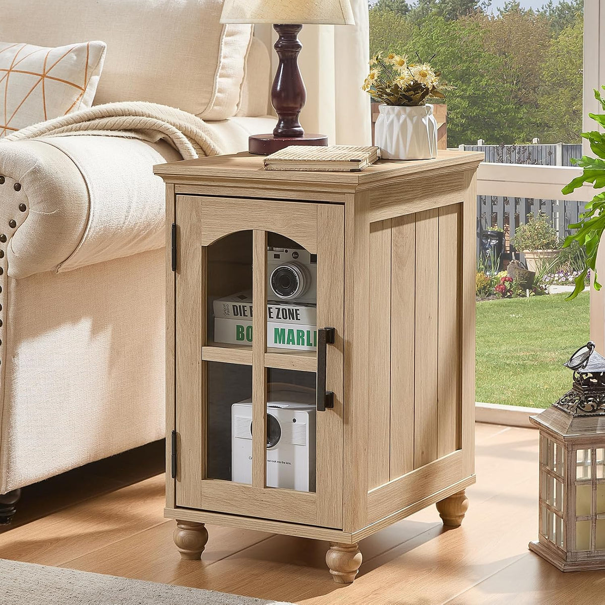 RWYHG Narrow Side Table, Farmhouse Nightstand with Charging Station