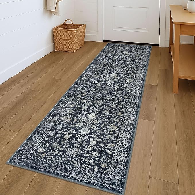 KILOCOCO Hallway Runner 2x7 Rug Runner Printed Vintage Floral Washable Kitchen
